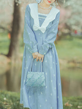 Load image into Gallery viewer, Blue Sailor Petal Neck Embroidered Vintage Dress