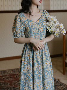 1950S Vintage Daisy Puff Sleeve Fairy Dress
