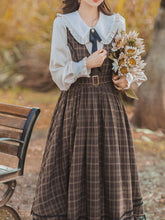 Load image into Gallery viewer, 2PS 1950S Regina Peter Pan Collar Long Sleeve Shirt And Plaid Lace Sundress Dress Suit
