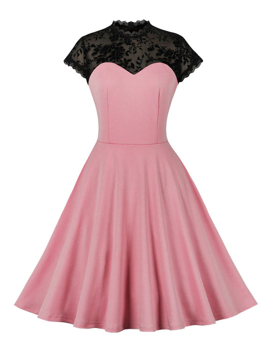 Lace Semi Sheer Cap Sleeve 1950S Vintage Swing Dress