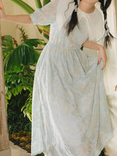 Load image into Gallery viewer, Baby Green Bow Butterfly Collar Puffed Sleeves Embroidered 50S Dress
