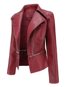 Cool Girl Coat Long Sleeve PU Leather Motorcycle Jacket With Detachable Hem
