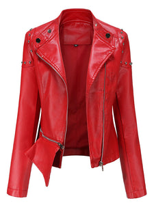 Rivet Long Sleeve PU Leather Motorcycle Jacket With Irregular Hem