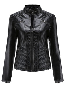 Pink Long Sleeve PU Leather Motorcycle Jacket For Women