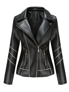 Turn Down Collar Long Sleeve PU Leather Motorcycle Jacket