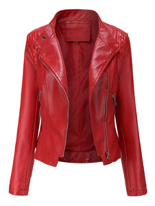 Navy Long Sleeve PU Leather Motorcycle Jacket
