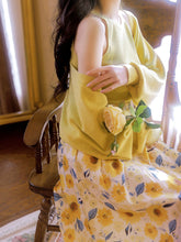 Load image into Gallery viewer, 3PS Yellow Vest And Shawl SunFlowers Print 1950S Vintage Dress Set