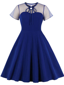 With Pocket Semi-Sheer A Line Black 50S Dress