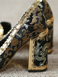 10CM Luxury Pearls And Diamonds Chunky Heels Retro Shoes