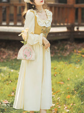 Load image into Gallery viewer, Yellow Square Neck Ruffle Corset Vintage Fairy Dress