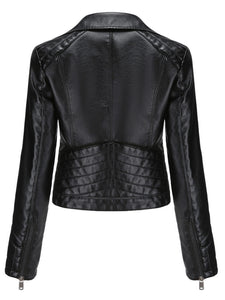 Crop Coat Long Sleeve PU Leather Motorcycle Jacket For Women