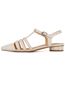 Women's Flats Sandals Round Toe Hollow Belt Leather Vintage Shoes