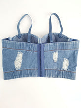 Load image into Gallery viewer, Denim Handmade Flowers Corset Camisole Top