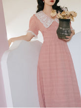 Load image into Gallery viewer, Pink Lace Collar Puff Sleeve Vintage 1950S Dress