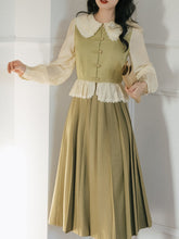 Load image into Gallery viewer, 2PS Light Green Peter Pan Collar Ruffles Blouse And Green Swing Skirt 1950S Dresss Set
