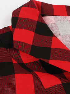 Red Plaid Turn Collar Cotton Vintage 1950S Dress With Belt