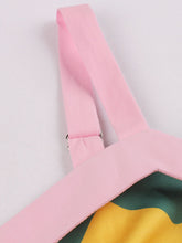Load image into Gallery viewer, 1950s Rainbow Print Of Multicoloured Zig-zagged Lines Swing Dress With Belt