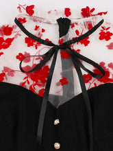 Load image into Gallery viewer, Red Flower Semi Sheer 1950S Swing Vintage Black Dress