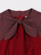 Load image into Gallery viewer, Wine Red Bow Plaid 1950S Vintage Dress With Pockets
