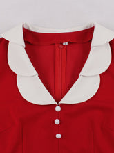 Load image into Gallery viewer, Red Flower V Collar 1950S Vintage Dress With Button