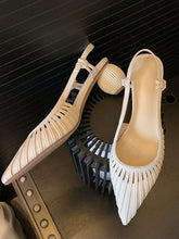 Load image into Gallery viewer, Women&#39;s Ball Heel Sandals Pointed Toe Hollow Belt Leather Vintage Shoes