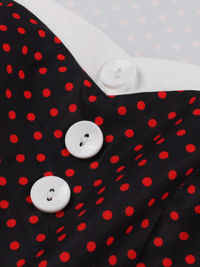 Red Polka Dots Fake Two Piece Shawl 1950S Swing Dress