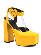 Load image into Gallery viewer, 12CM High Heel Yellow Square Toe Platform Mary Jane Pump