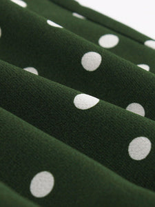 1950s Dark Green Polka Dots Puff Sleeve Vintage Dress