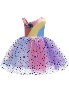 Kids Little Girls' Dress PrincessRainbow One Shoulder Birthday Christening Dress