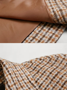 Brown Plaid Long Sleeve Women's Winter Coat