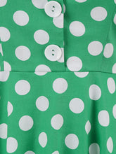 Load image into Gallery viewer, Green And White Polka Dots Pockets Vintage Halter 1950S Dress With Button