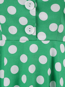 Green And White Polka Dots Pockets Vintage Halter 1950S Dress With Button