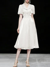 Load image into Gallery viewer, White Organza Pearl Collar Short Sleeve 1950S Swing Dress