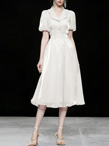 White Organza Pearl Collar Short Sleeve 1950S Swing Dress