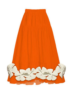Orange And White Flower One Piece With Bathing Suit Swing Skirt