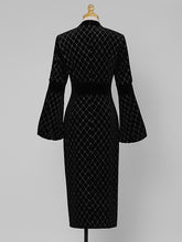 Load image into Gallery viewer, Black Bow Collar Long Lantern Sleeve Drilling Velvet 1960S Dress