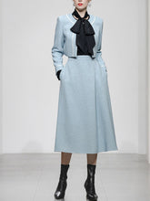 Load image into Gallery viewer, 2PS Lake Blue Long Sleeve Coat With Swing Skirt Suit