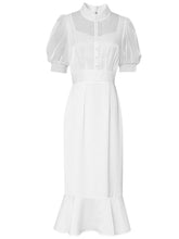 Load image into Gallery viewer, White Stand Collar Puff Sleeve Princess Mermaid Organza Dress