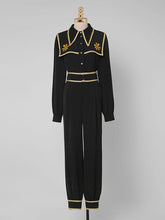 Load image into Gallery viewer, 2PS Gold Embroidered Shirt Collar Black Uniform 1940S Vintage Pant Set