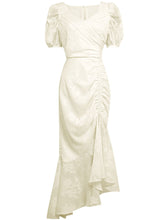 Load image into Gallery viewer, Light Yellow Chiffon Waist Long Skirt Puff Sleeve Fishtail Dress