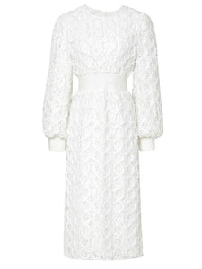 White Crew Collar Long Sleeve Lace Party 1960S Dress