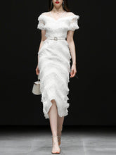 Load image into Gallery viewer, White Romantic Wedding Ruffles V-Neck Sequin Lace Irregular Hem Dress