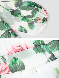 Big Bowknot Tropical Rose Print Maxi Dress