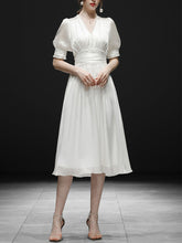 Load image into Gallery viewer, White Ruffles Puff Sleeve Organza Vintage Dress