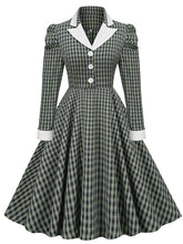 Load image into Gallery viewer, 1950S Green Plaid Puff Long Sleeve Vintage Swing Dress