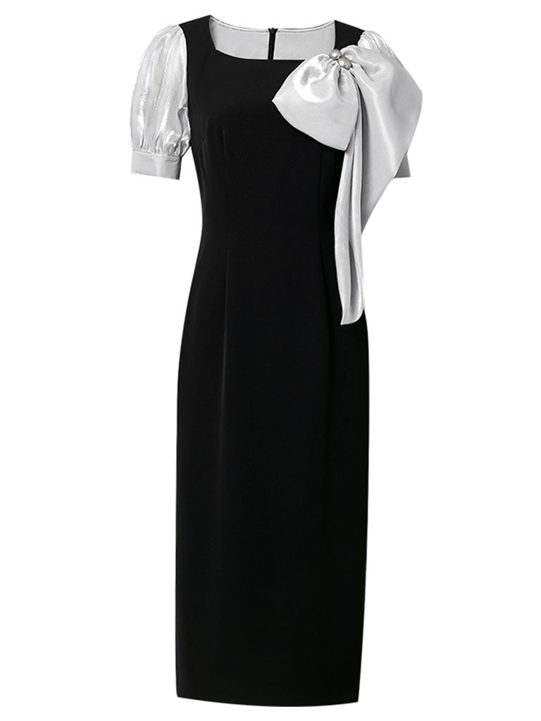 Black Big Sweet Bow Vintage Square Collar Puffed Sleeve 1960S Dress – Jolly  Vintage