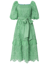 Load image into Gallery viewer, Embroidered Square Collar Puff Sleeve Vintage Dress Boho Dress