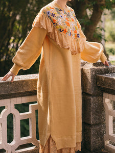 Embroidered Flower Puff Sleeve Vintage Knitting Sweater Dress