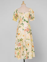 Load image into Gallery viewer, Embroidered Puff Sleeve Monet&#39;s Garden 1950s Vintage Party Dress