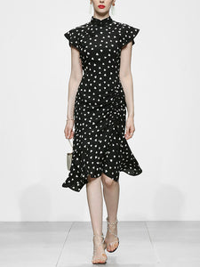 Black Polka Dots Butterfly Sleeve 1940S Vintage Dress